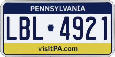 PA license plate LBL4921