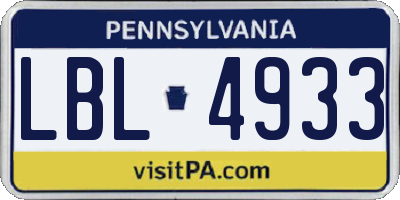 PA license plate LBL4933