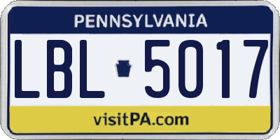 PA license plate LBL5017