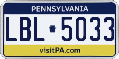 PA license plate LBL5033
