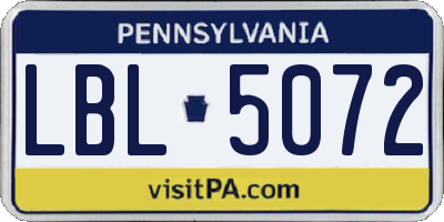 PA license plate LBL5072