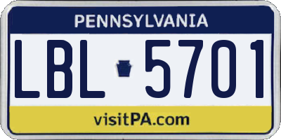 PA license plate LBL5701