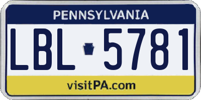 PA license plate LBL5781