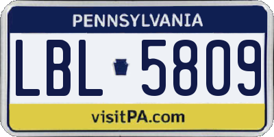 PA license plate LBL5809