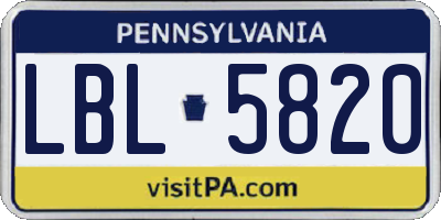 PA license plate LBL5820