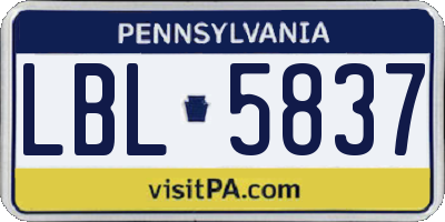 PA license plate LBL5837