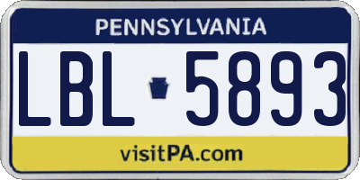 PA license plate LBL5893