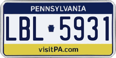 PA license plate LBL5931