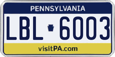 PA license plate LBL6003