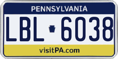 PA license plate LBL6038