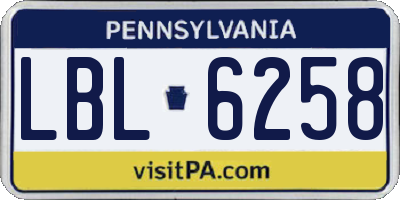 PA license plate LBL6258