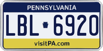 PA license plate LBL6920