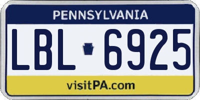 PA license plate LBL6925
