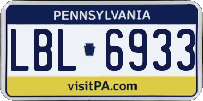 PA license plate LBL6933