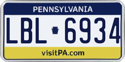 PA license plate LBL6934