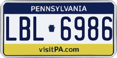 PA license plate LBL6986