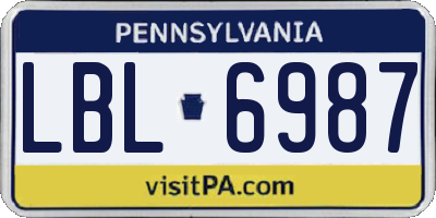 PA license plate LBL6987