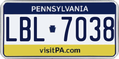 PA license plate LBL7038
