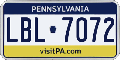PA license plate LBL7072