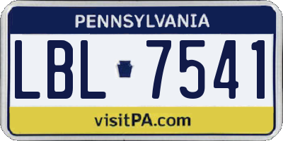 PA license plate LBL7541