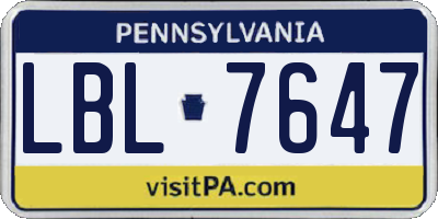 PA license plate LBL7647