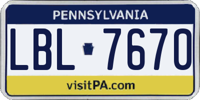 PA license plate LBL7670