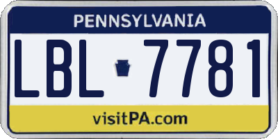 PA license plate LBL7781