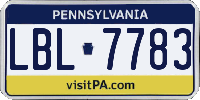 PA license plate LBL7783