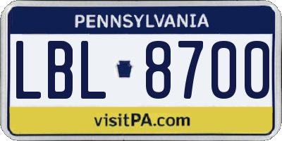 PA license plate LBL8700