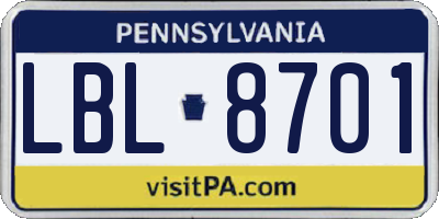 PA license plate LBL8701