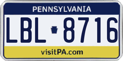 PA license plate LBL8716