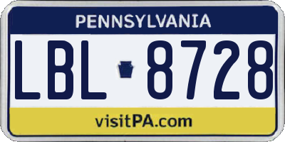 PA license plate LBL8728