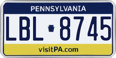 PA license plate LBL8745
