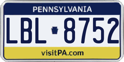 PA license plate LBL8752