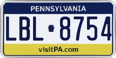 PA license plate LBL8754