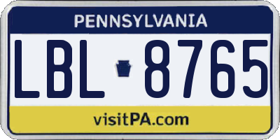 PA license plate LBL8765