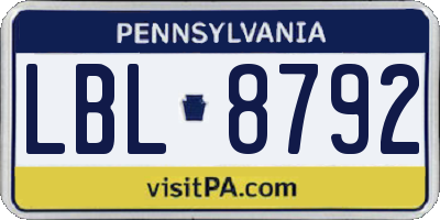 PA license plate LBL8792