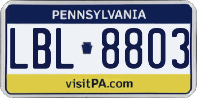 PA license plate LBL8803