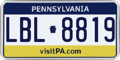 PA license plate LBL8819