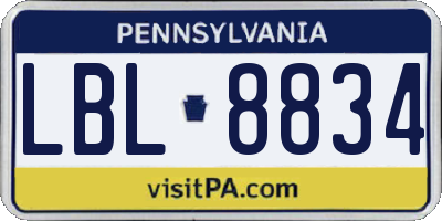 PA license plate LBL8834