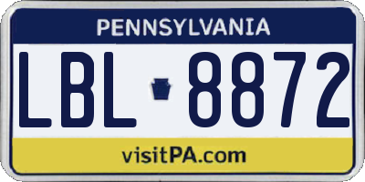 PA license plate LBL8872
