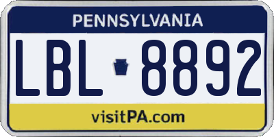 PA license plate LBL8892