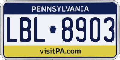 PA license plate LBL8903