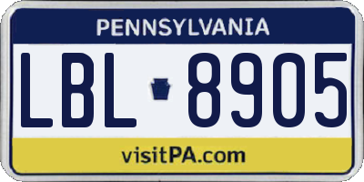 PA license plate LBL8905