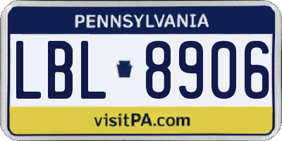PA license plate LBL8906