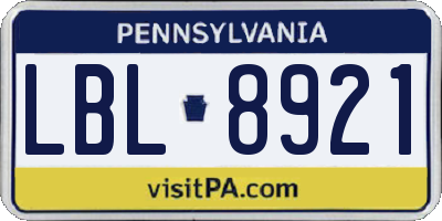 PA license plate LBL8921
