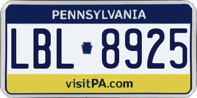 PA license plate LBL8925