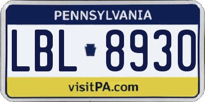 PA license plate LBL8930