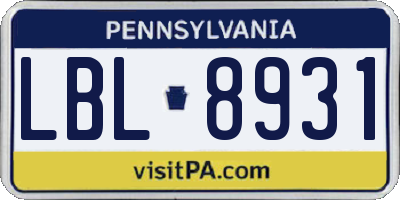 PA license plate LBL8931
