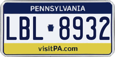 PA license plate LBL8932